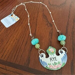 RYE Enamel Decanter Tag Antique Necklace on Sterling Silver Chain Handmade